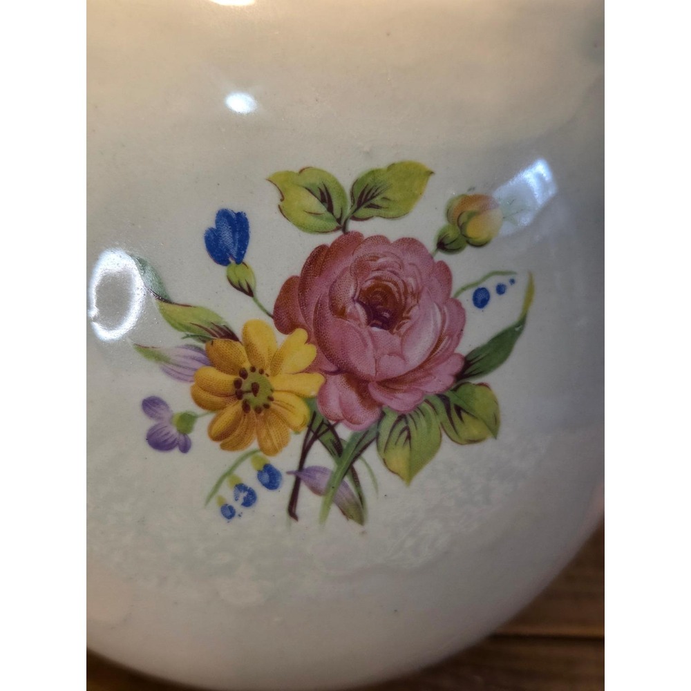 Vintage Floral water jug Cream Color USA Ceramic Rose Flower Decor Farmhouse - Picture 2 of 13